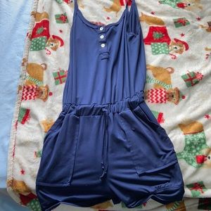 blue no shoulder romper, size is medium